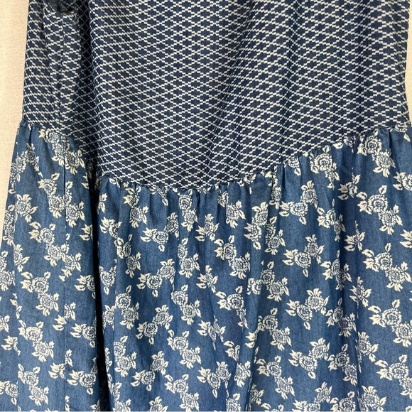 Kori America Dress Women’s Blue White Diamond Floral Sleeveless Hi Low Button S - Picture 5 of 10